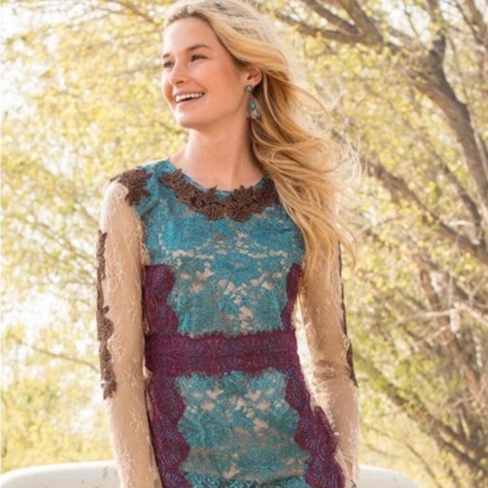 Sundance color block lace peplum top 6-8 fun for holiday season